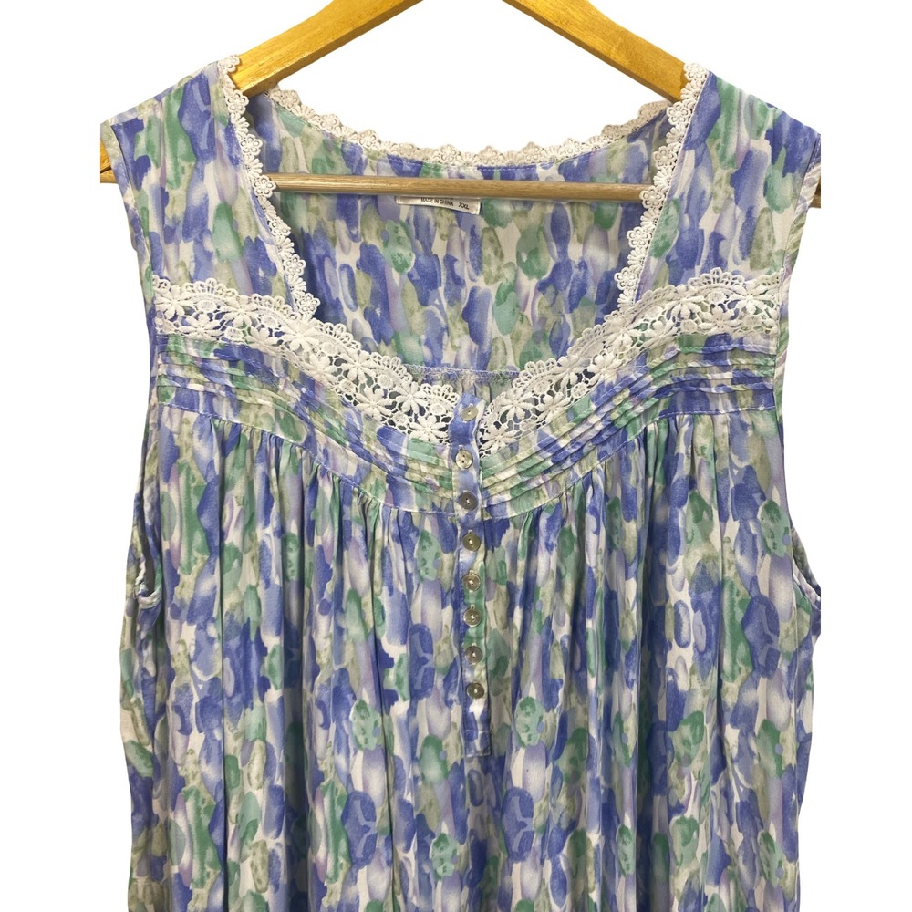 Aoiier Blue Floral Lace Trim Sleeveless Nightgown Maxi‎ Sleep Dress Womens XXL - Picture 4 of 8